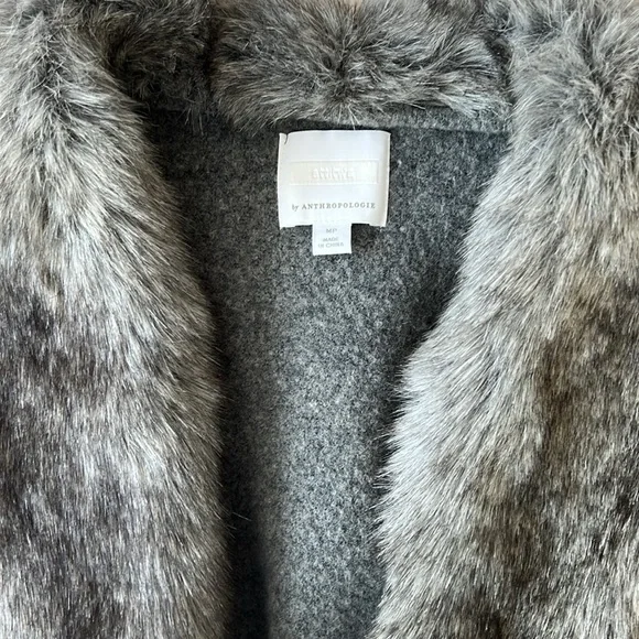 Free Shipping! Anthropologie Faux Fur Sweater Cardigan Grey Wool V Neck Jacket - Picture 5 of 9